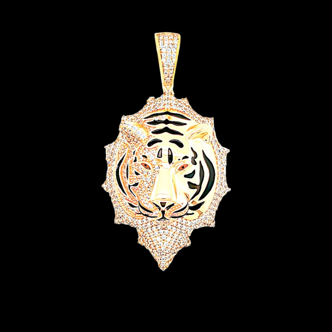 Tiger Head Red Eyes with Black Enamel Pendant