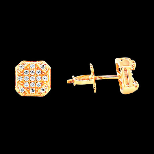 Yellow Gold Screw Back Stud Square Earrings
