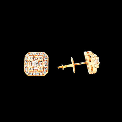 Square Screw Baguette Stones Earrings