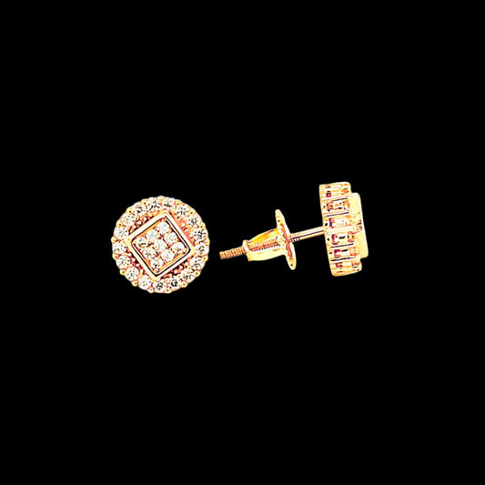 Round Square Yellow Gold Screw Back Earrings