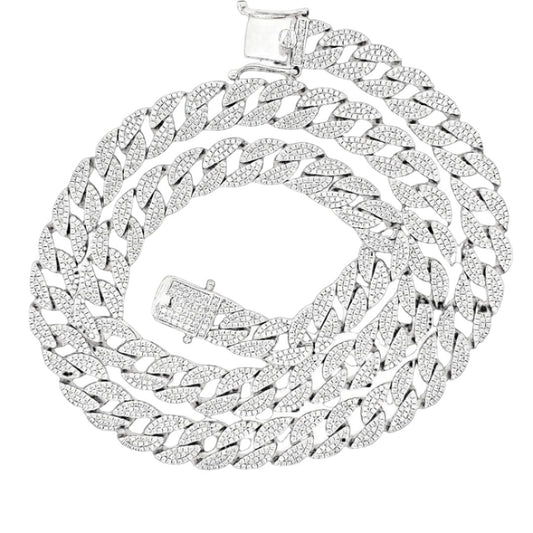 925 Sterling Silver Rhodium Plated Miami Cuban CZ Flat Chain