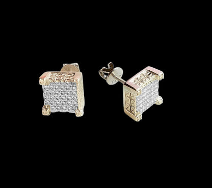 ES141 1 Inch Micro Pave Stud Square 4-Prong Earrings