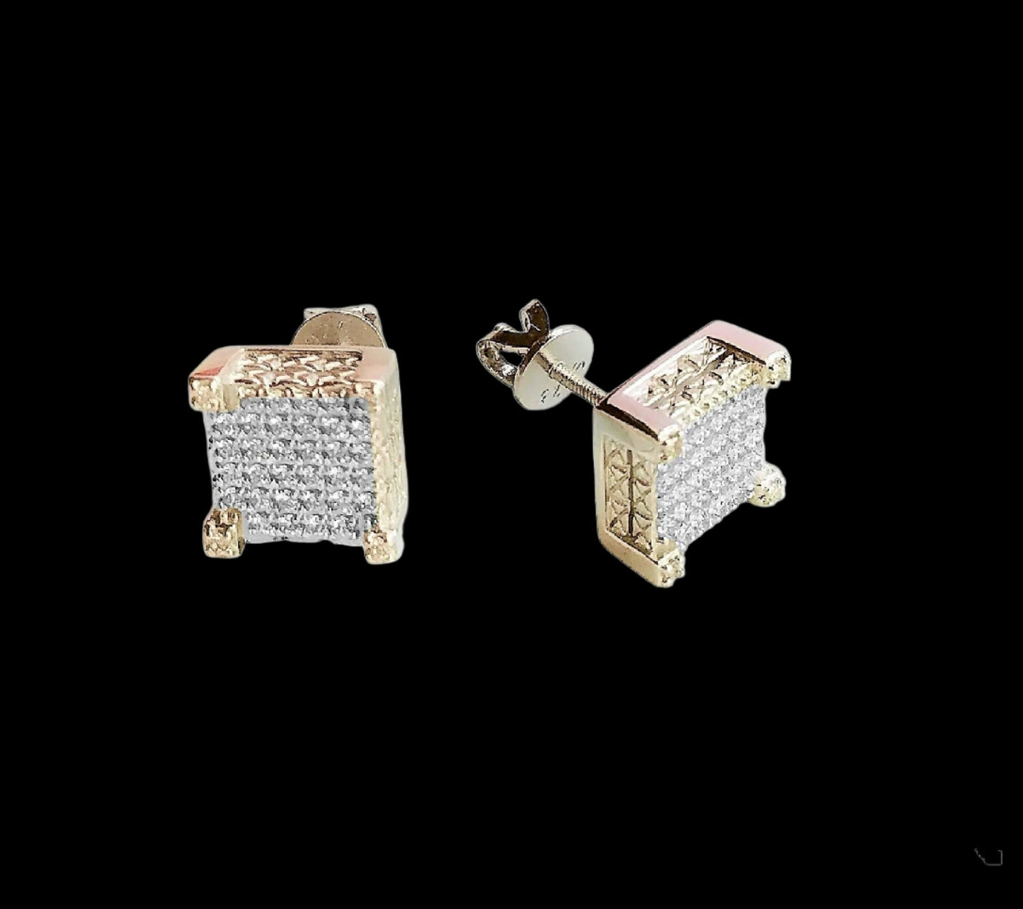 EG141 1 Inch Micro Pave Stud Square 4-Prong Earrings