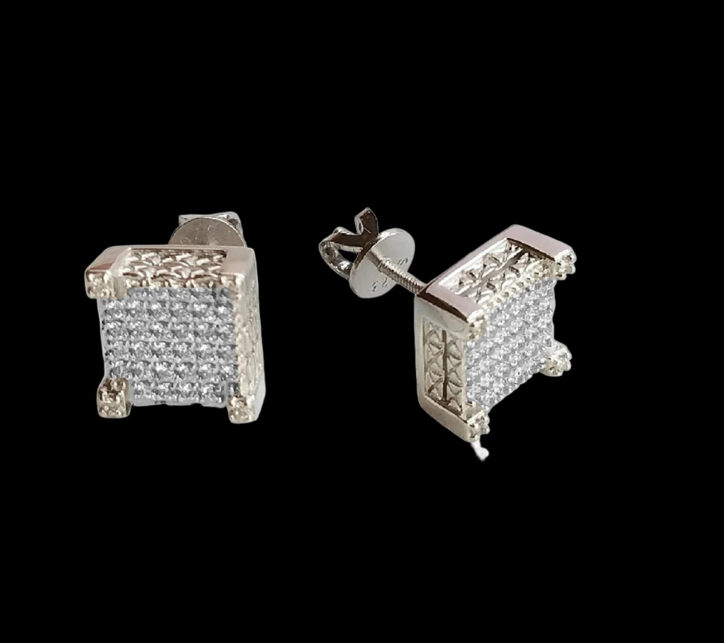 ES141 1 Inch Micro Pave Stud Square 4-Prong Earrings