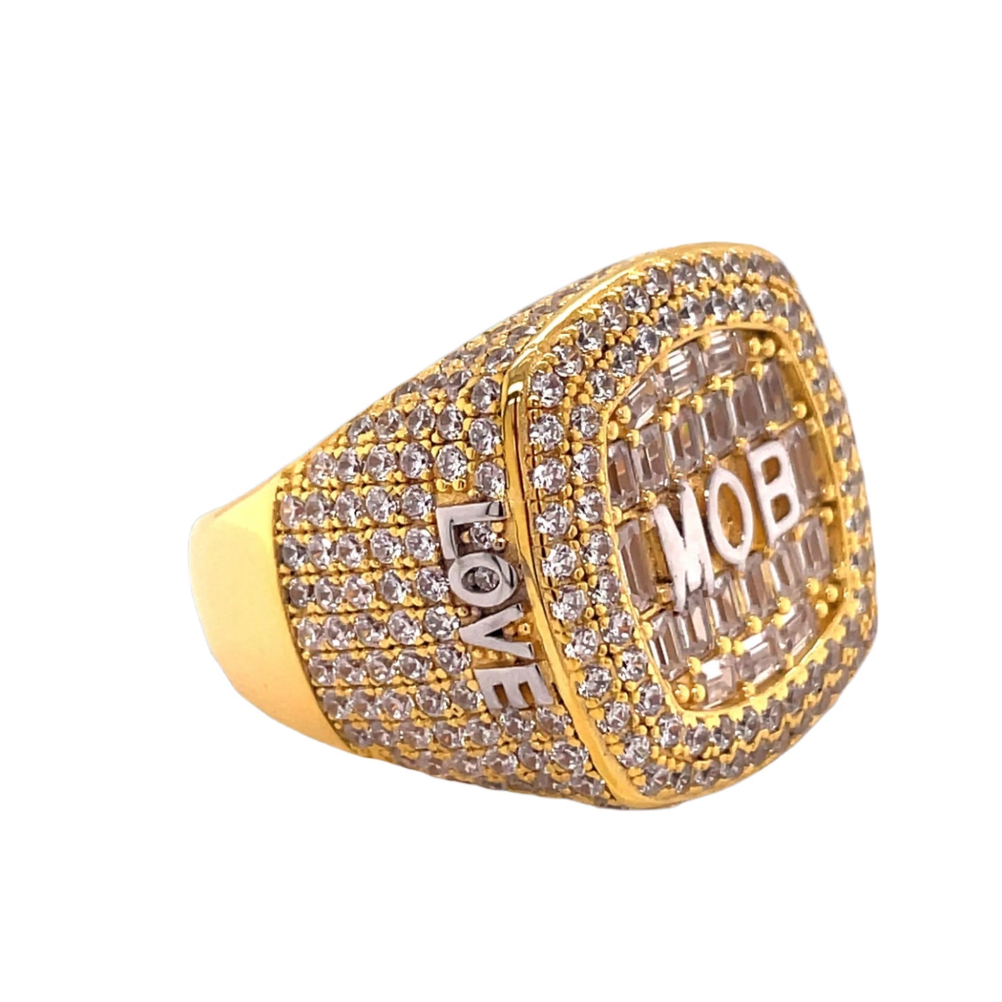 'MOB' Love Loyalty Respect Square Round & Baguette Cubic Zirconia Ring - C103079