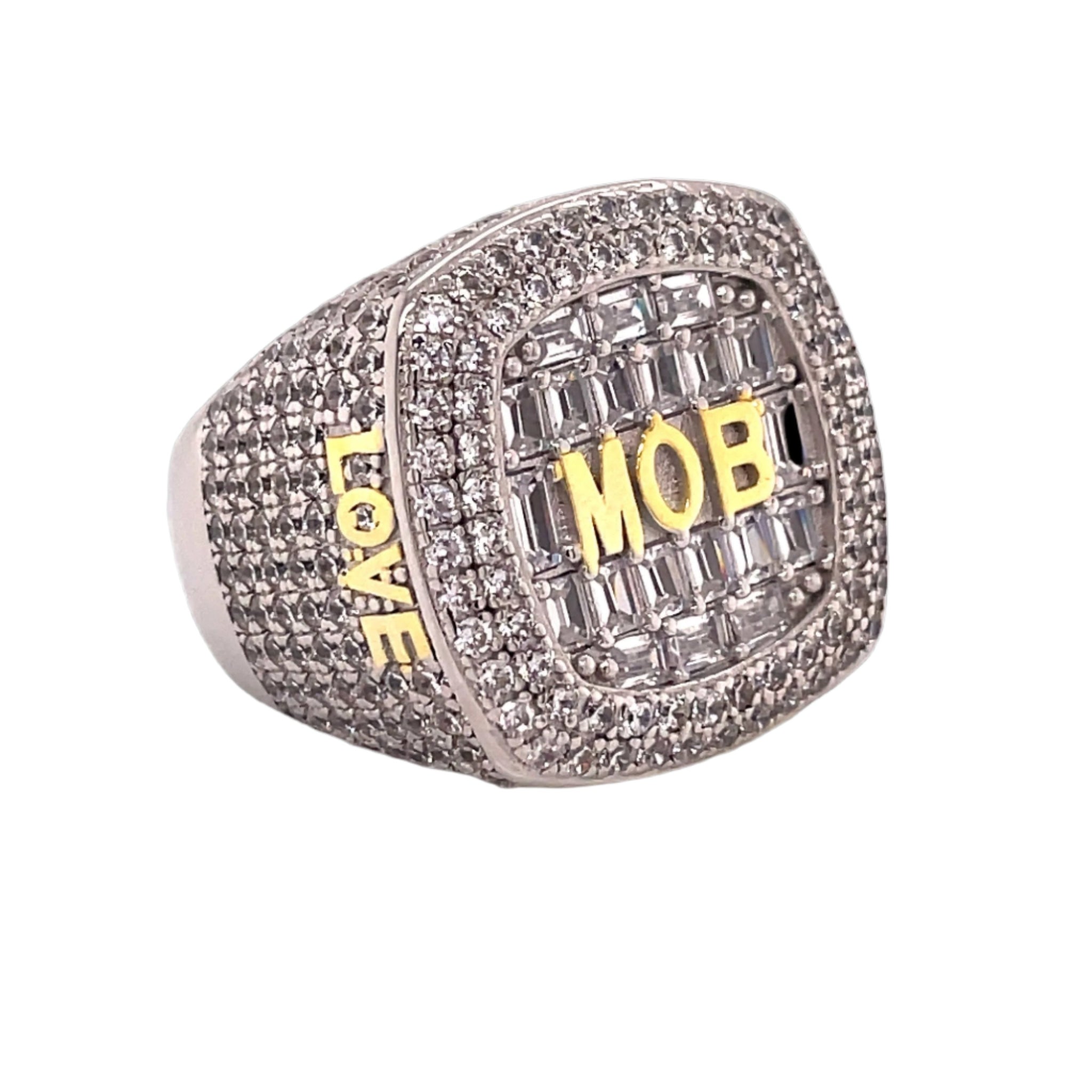 'MOB' Love Loyalty Respect Square Round & Baguette Cubic Zirconia Ring