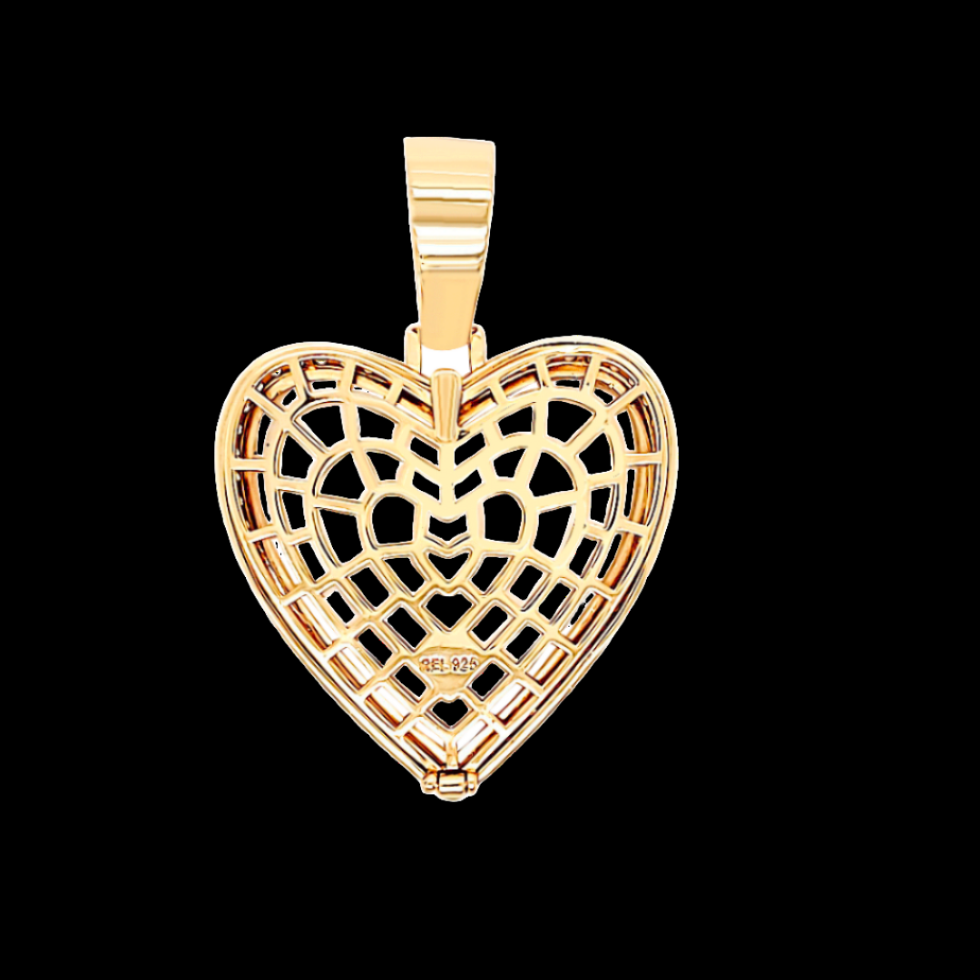 Yellow Gold Heart Picture Charm Glass Cover 2"x2" Pendant