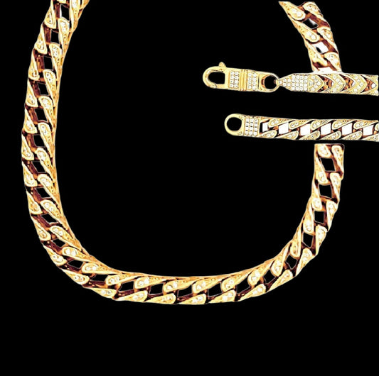 Collar de cadena Franco con circonita cúbica y acabado en oro de 14 quilates