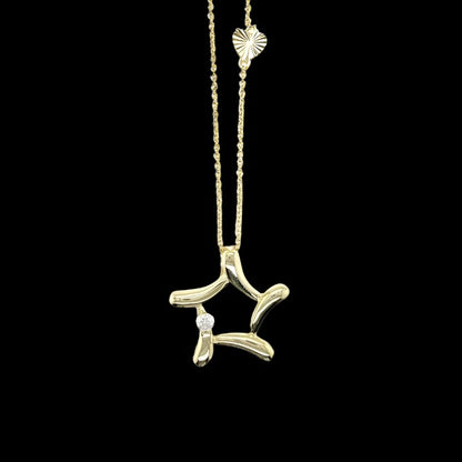 Cable Link Necklace 925 Sterling Silver Gold Star CZ Charm 17" Chain - C50259