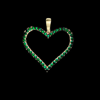 Colgante redondo de plata blanca con circonita verde y corazón para mujer