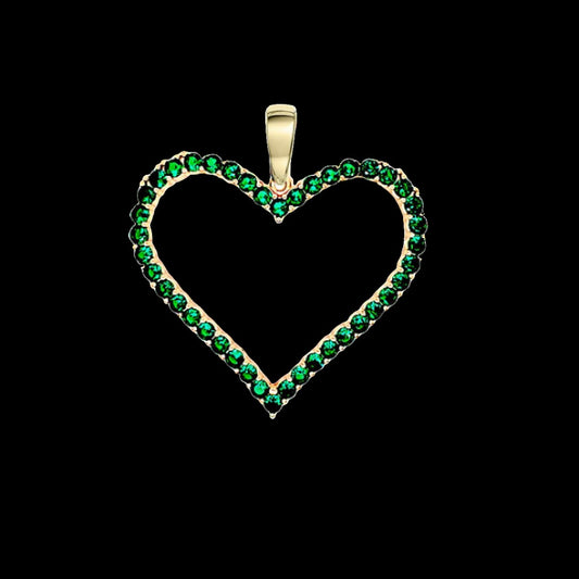 Colgante redondo con forma de corazón y circonita cúbica verde con acabado en oro de 14 quilates para mujer