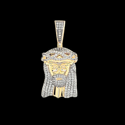 White Silver Rhodium Finish Jesus Face Crown Fully Iced Round Simulated Diamonds Pendant