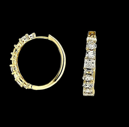 925 Sterling Silver Hoop Bling Simulated Diamonds Earrings
