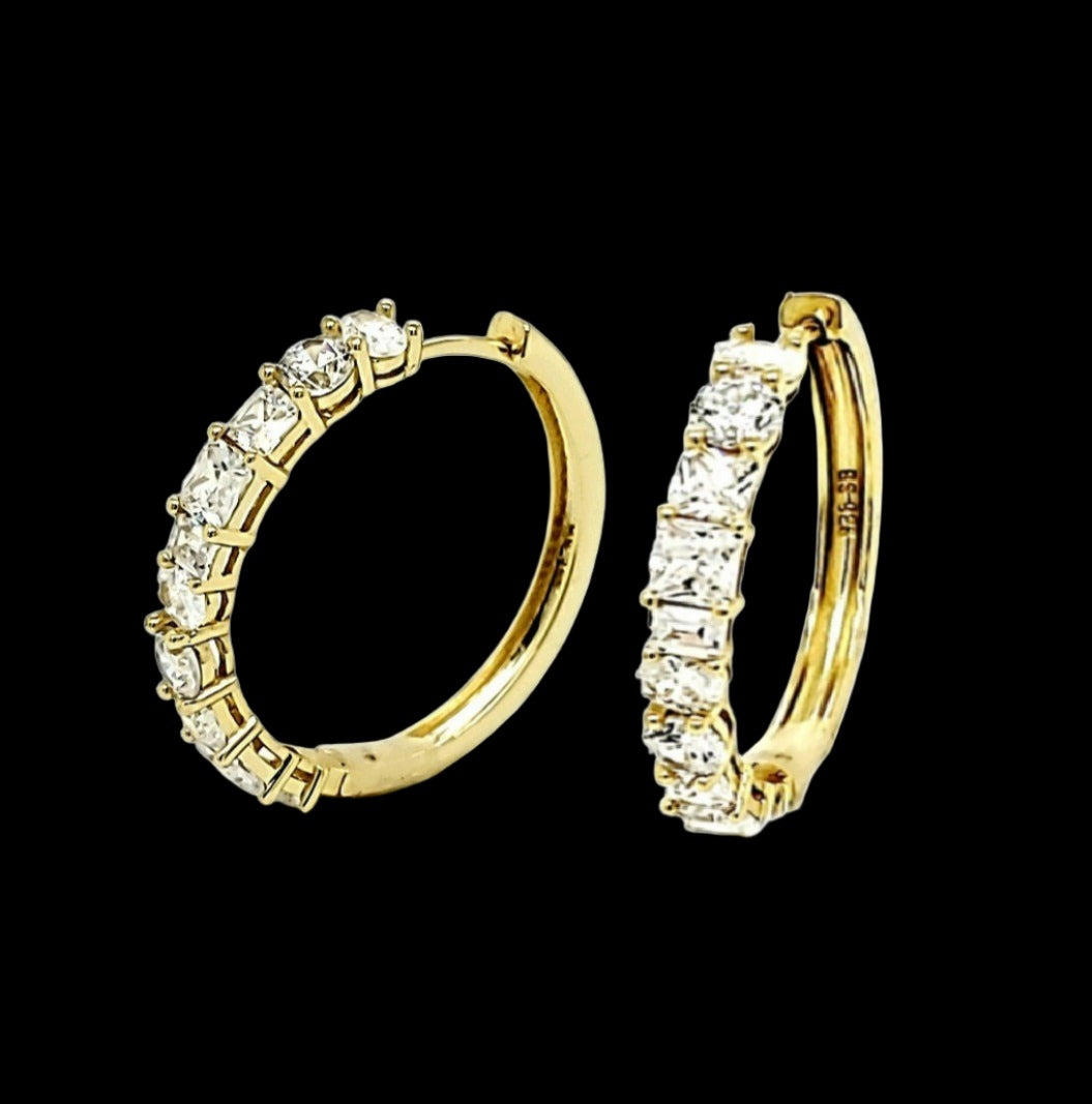 14K Gold Finish Hoop Bling Simulated Diamonds Earrings