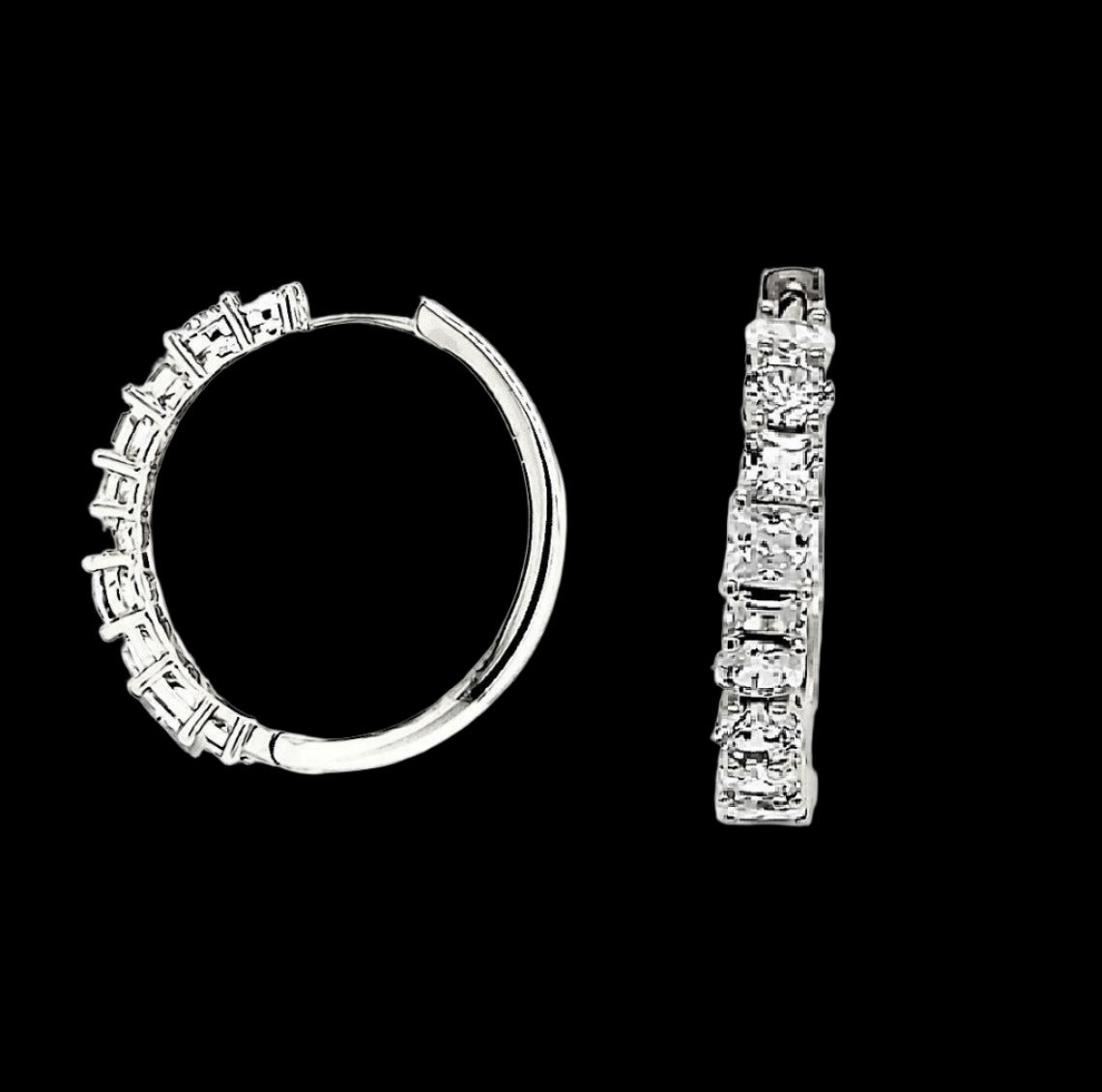 14K Gold Finish Hoop Bling Simulated Diamonds Earrings